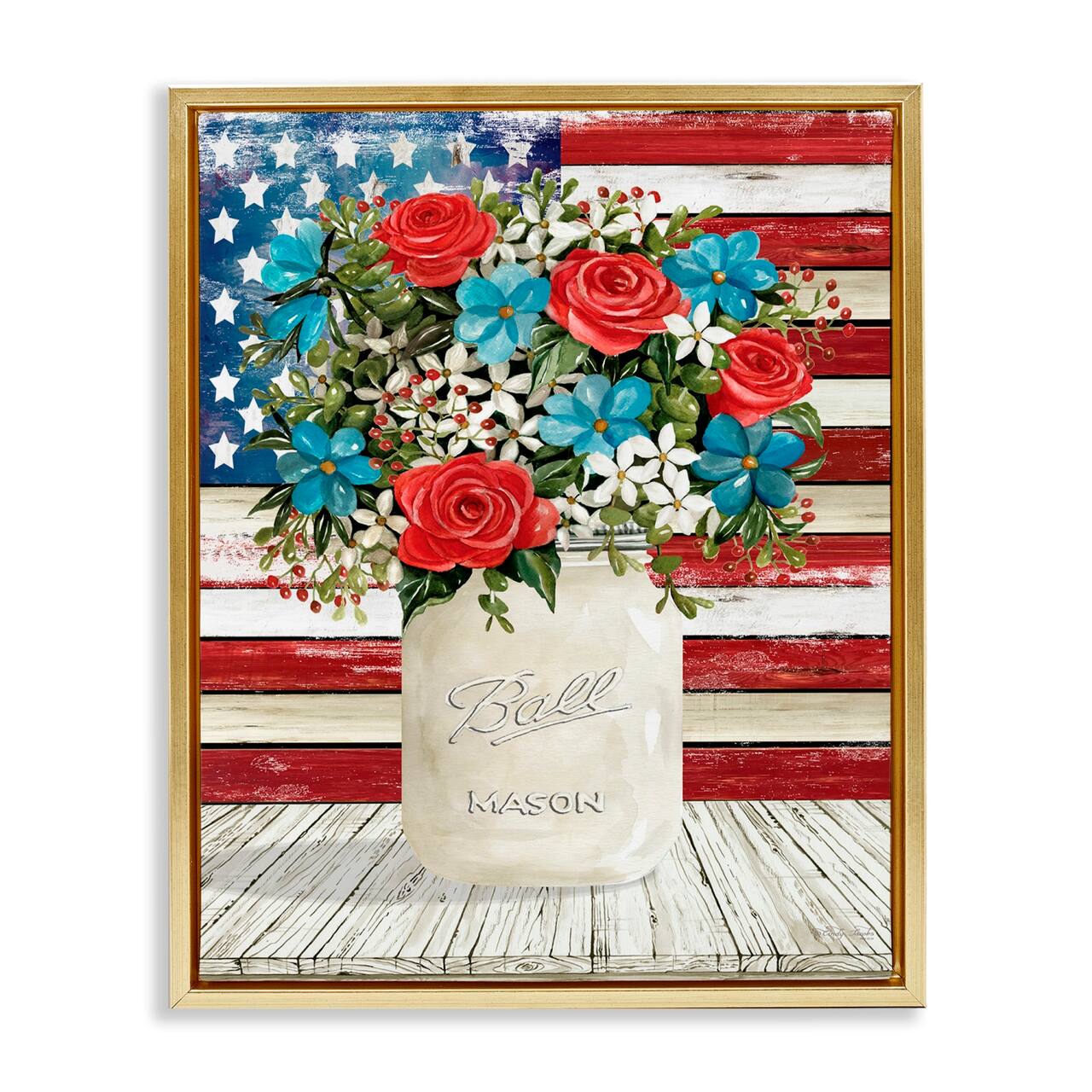 Stupell Industries Americana Flag Festive Bouquet Floater Framed Art